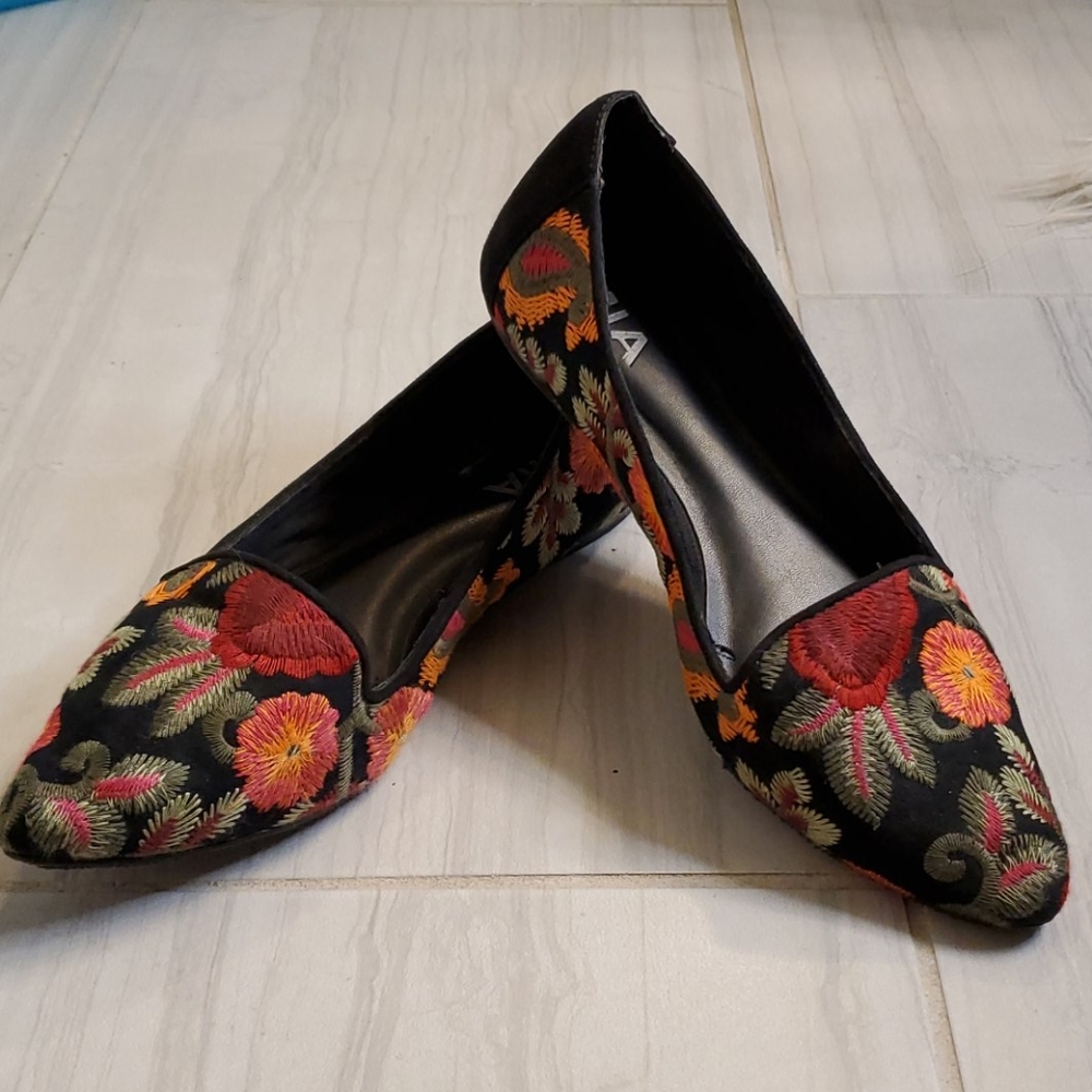 Mia embroidered suede flats